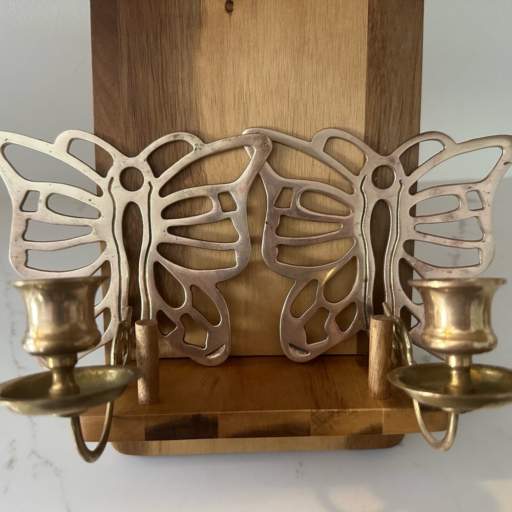 Brass butteryfly taper candle holders